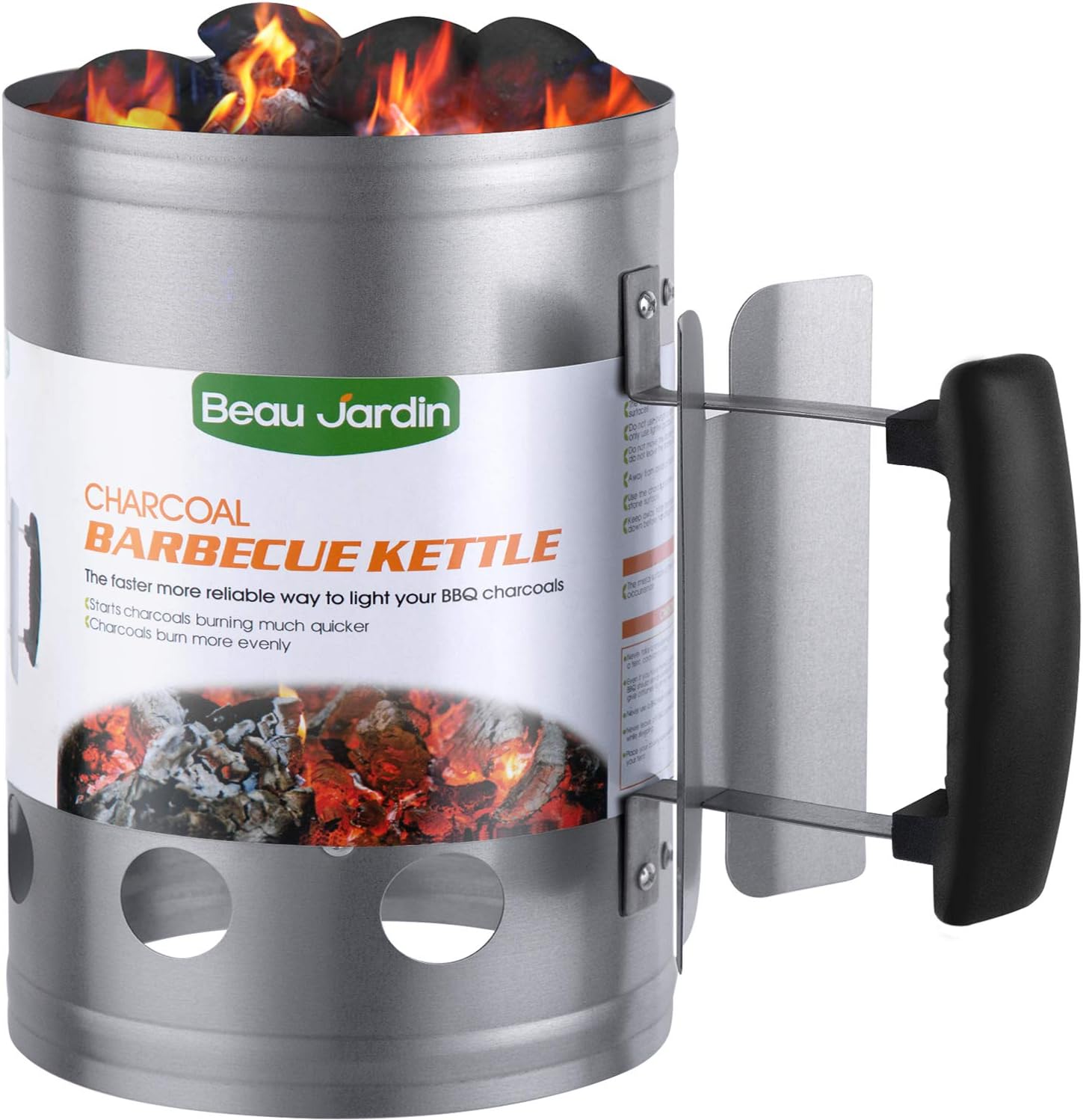 BEAU JARDIN BBQ Charcoal Chimney Starter 11"X7" Heavy Duty
