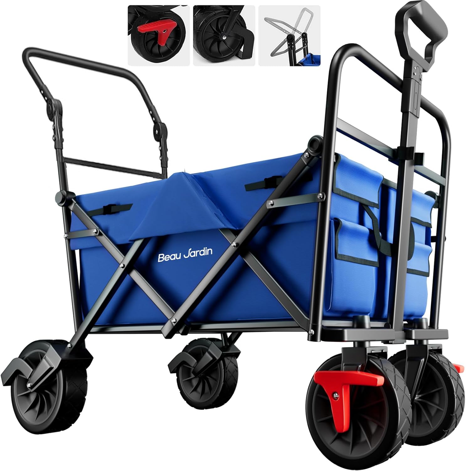 BEAU JARDIN Collapsible Foldable Push Pull Wagon 350lbs