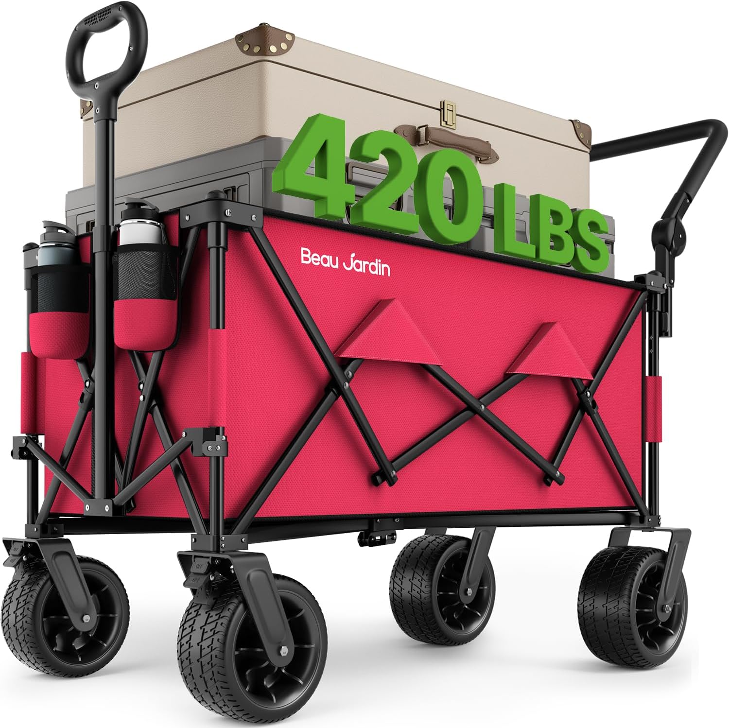 BEAU JARDIN Folding Push & Pull Wagon Beach Wagon 420 lbs